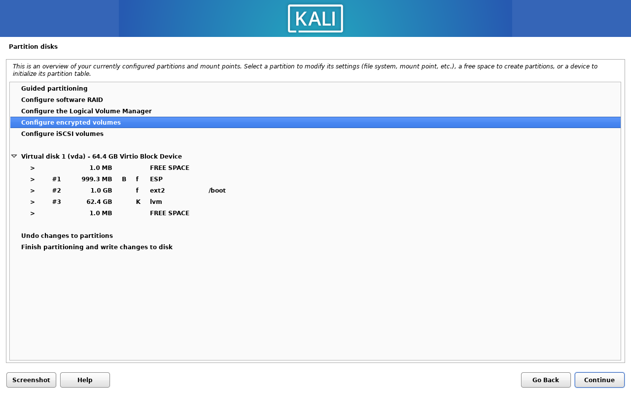 Configure encrypted volumes 1